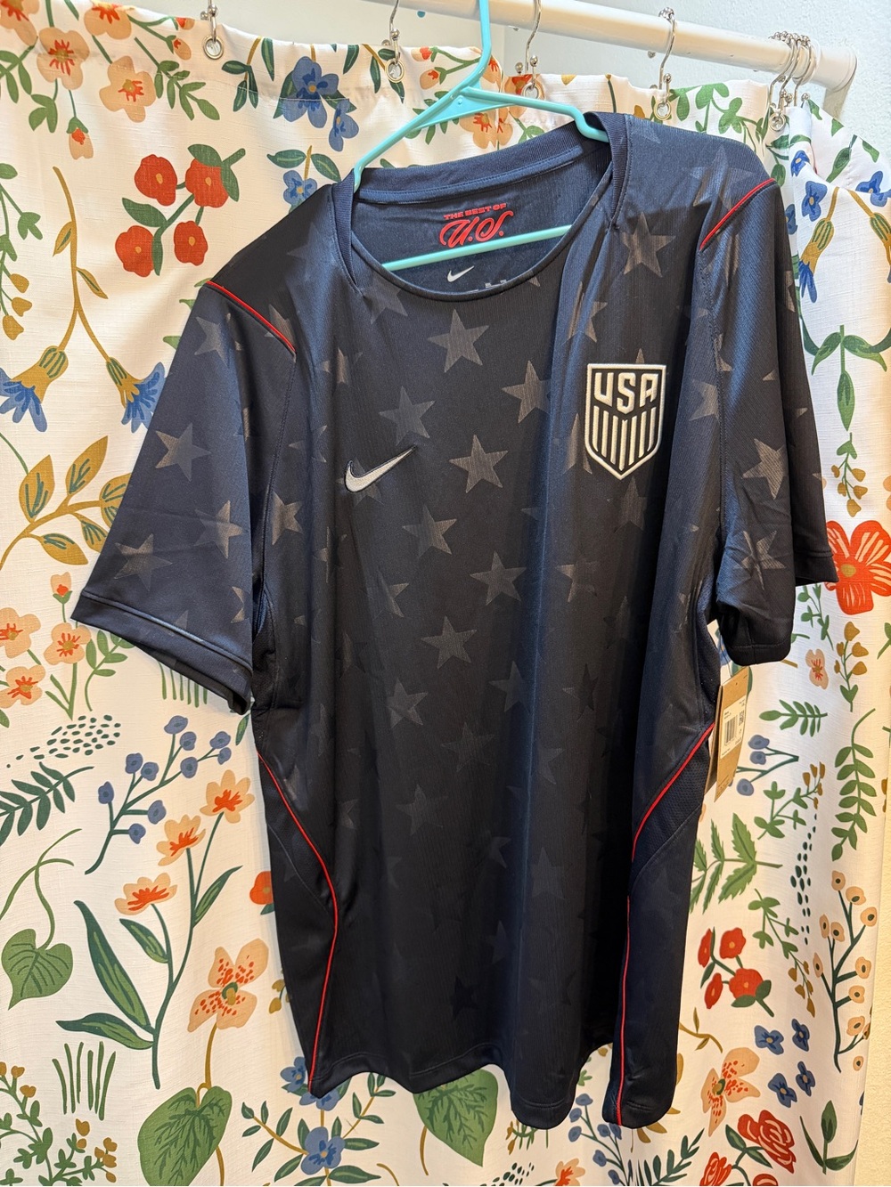 Nike Men's Soccer Jersey - Navy and White with Red Accents